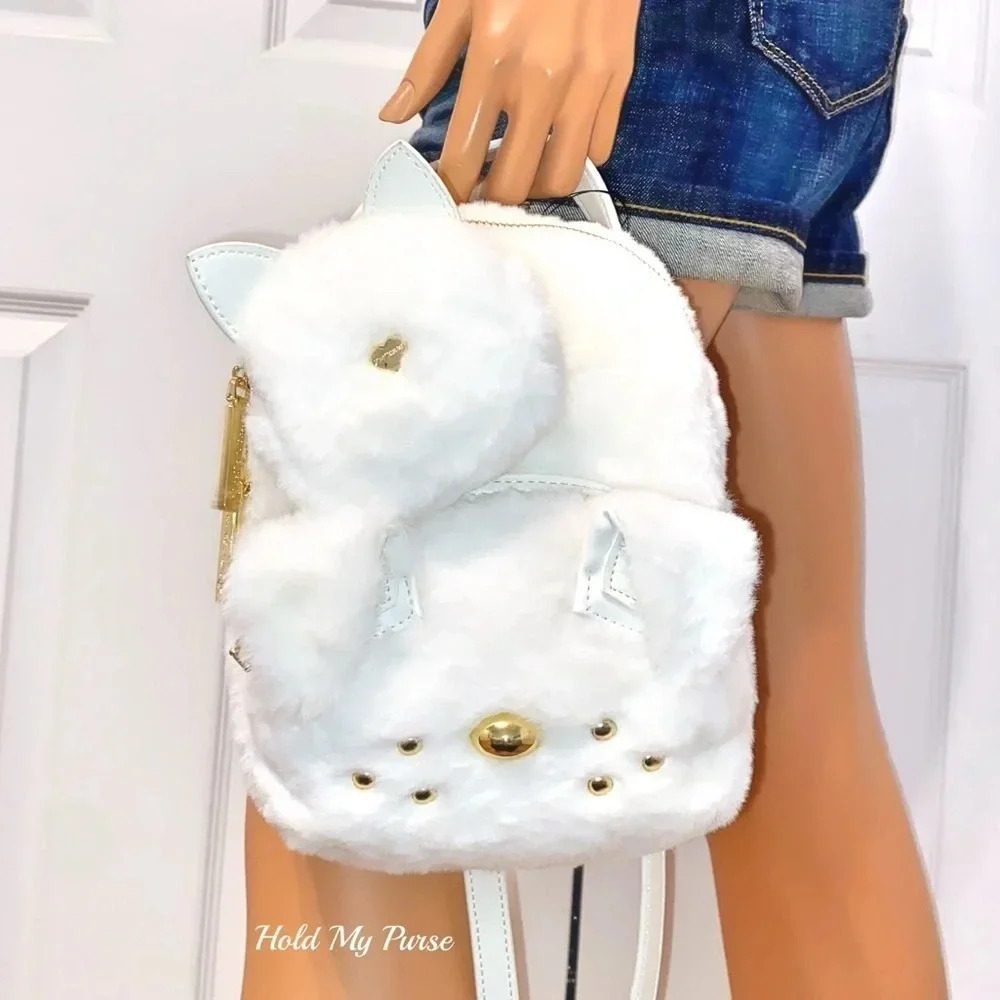 Betsey Johnson Faux-Fur Dog Backpack Crossbody Bag & Cat Keychain Coin Case - Picture 4 of 13